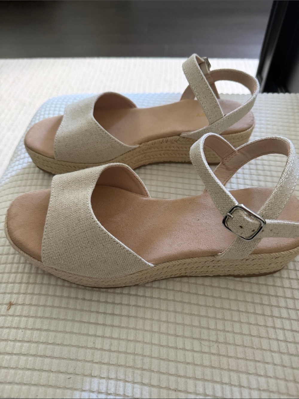 Old Navy Beige Canvas Wedge Sandals with Ankle Strap